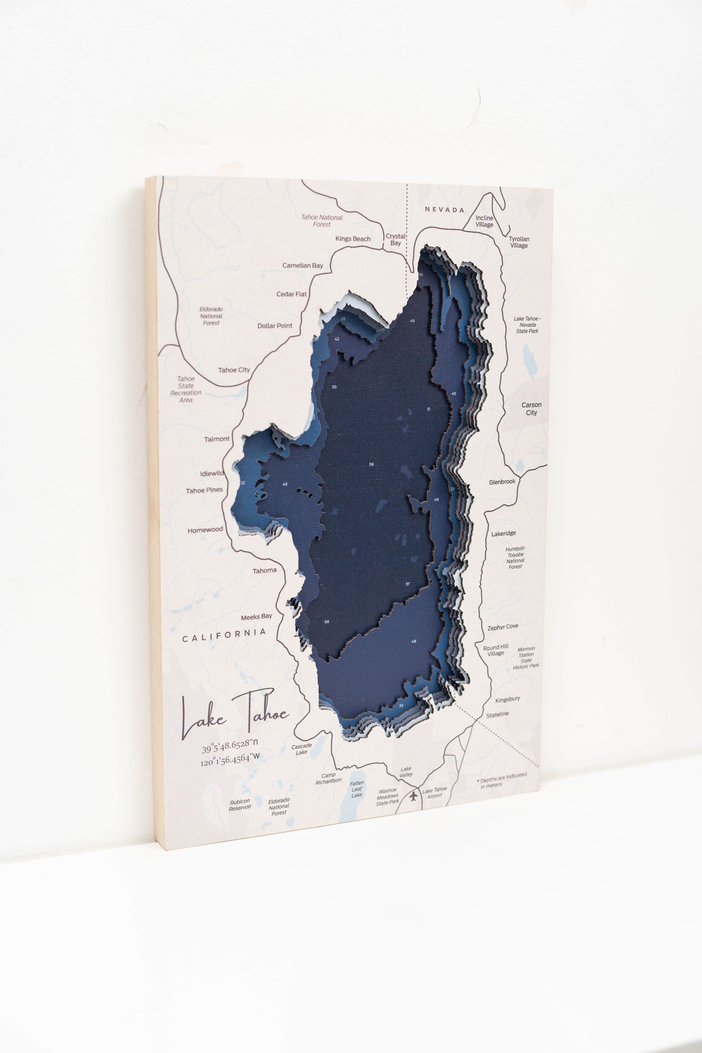 Wooden Lake Tahoe Map Wall Art