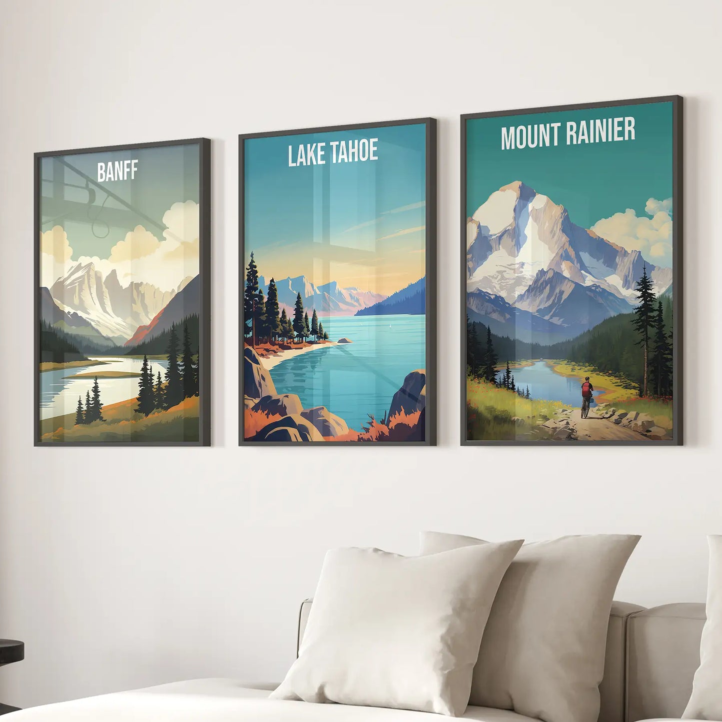 Travel Wall Art Set of 3 Banff Lake Tahoe Mount Rainier