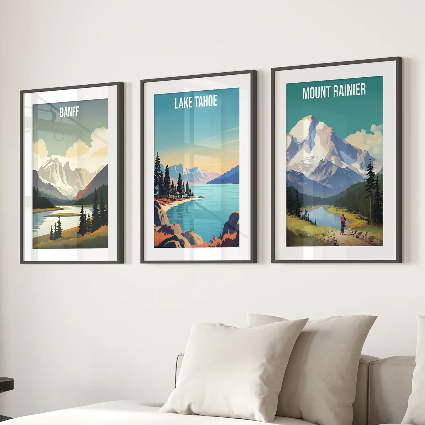 Travel Wall Art Set of 3 Banff Lake Tahoe Mount Rainier