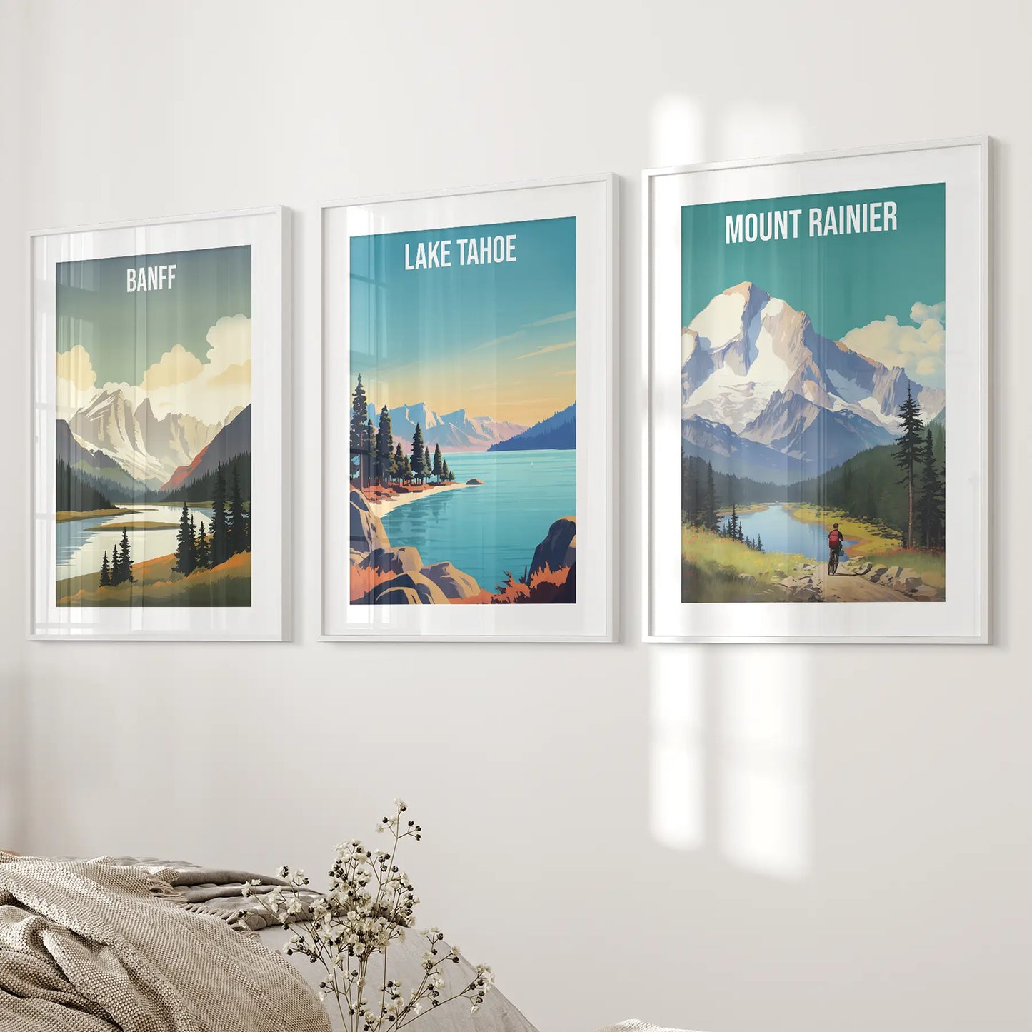 Travel Wall Art Set of 3 Banff Lake Tahoe Mount Rainier