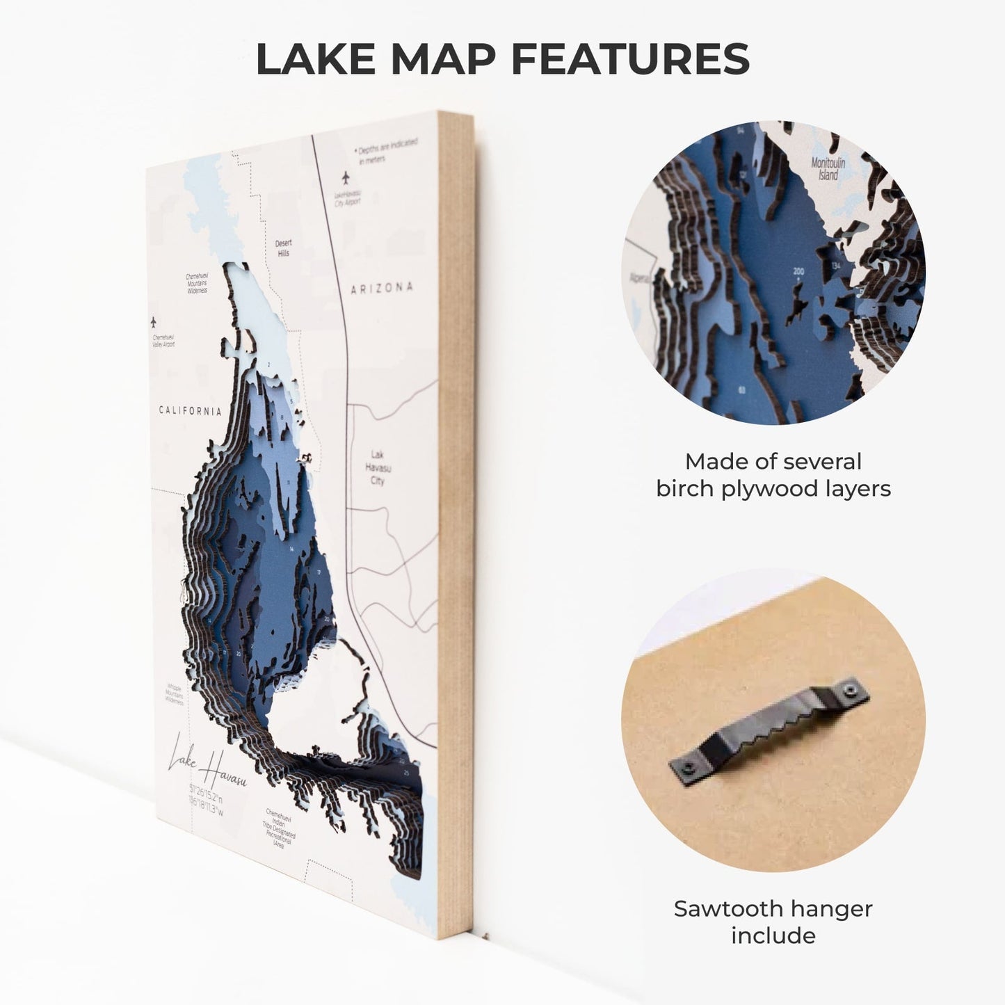 Wooden Lake Havasu Map Wall Art