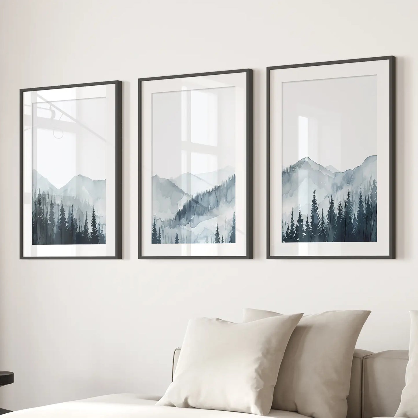 Watercolor Mountain Forest Wall Art Set of 3