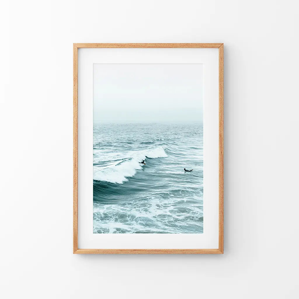 Large blue ocean waves wall art print in calming coastal tones