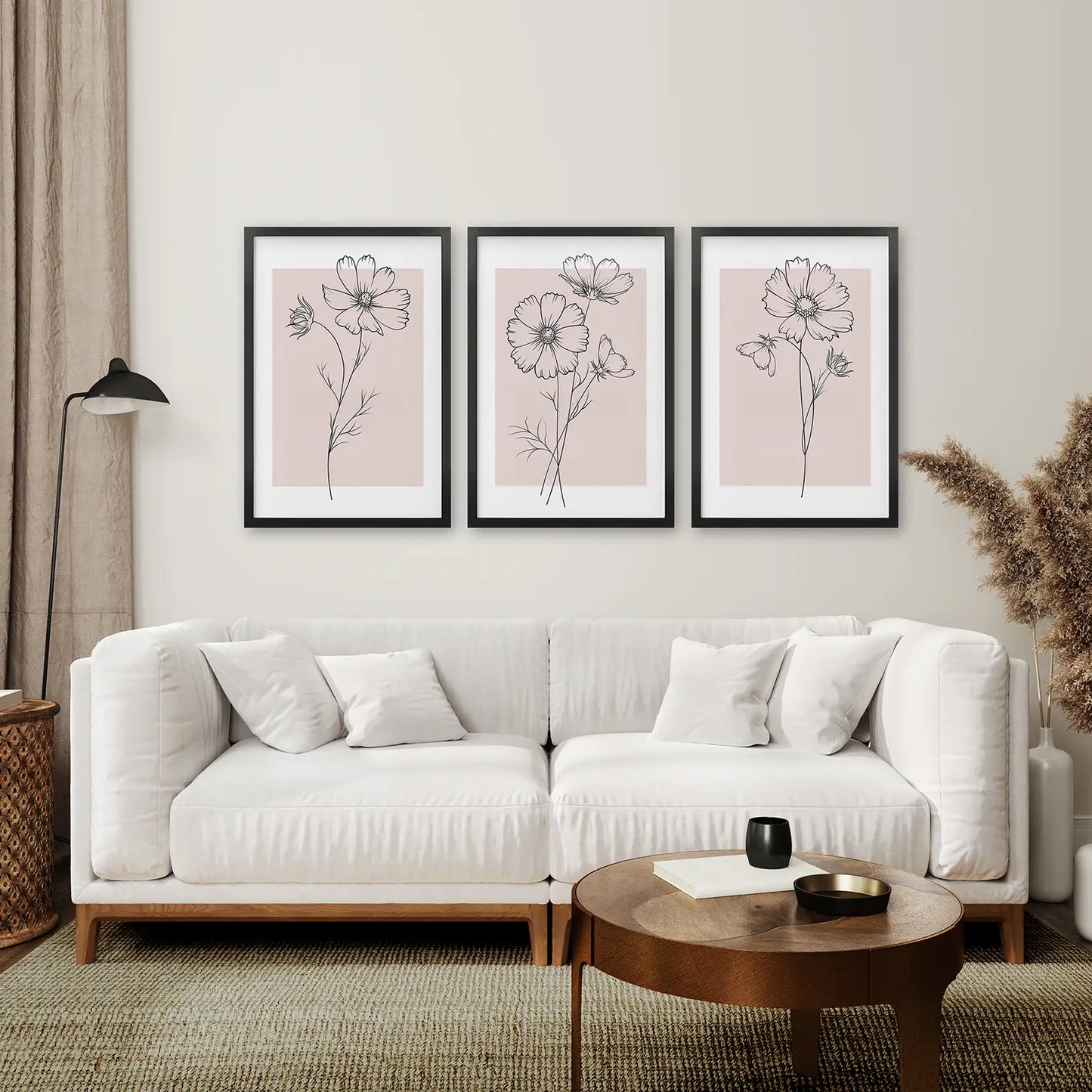 Pink Botanical Wall Art Set of 3 Modern Floral Prints