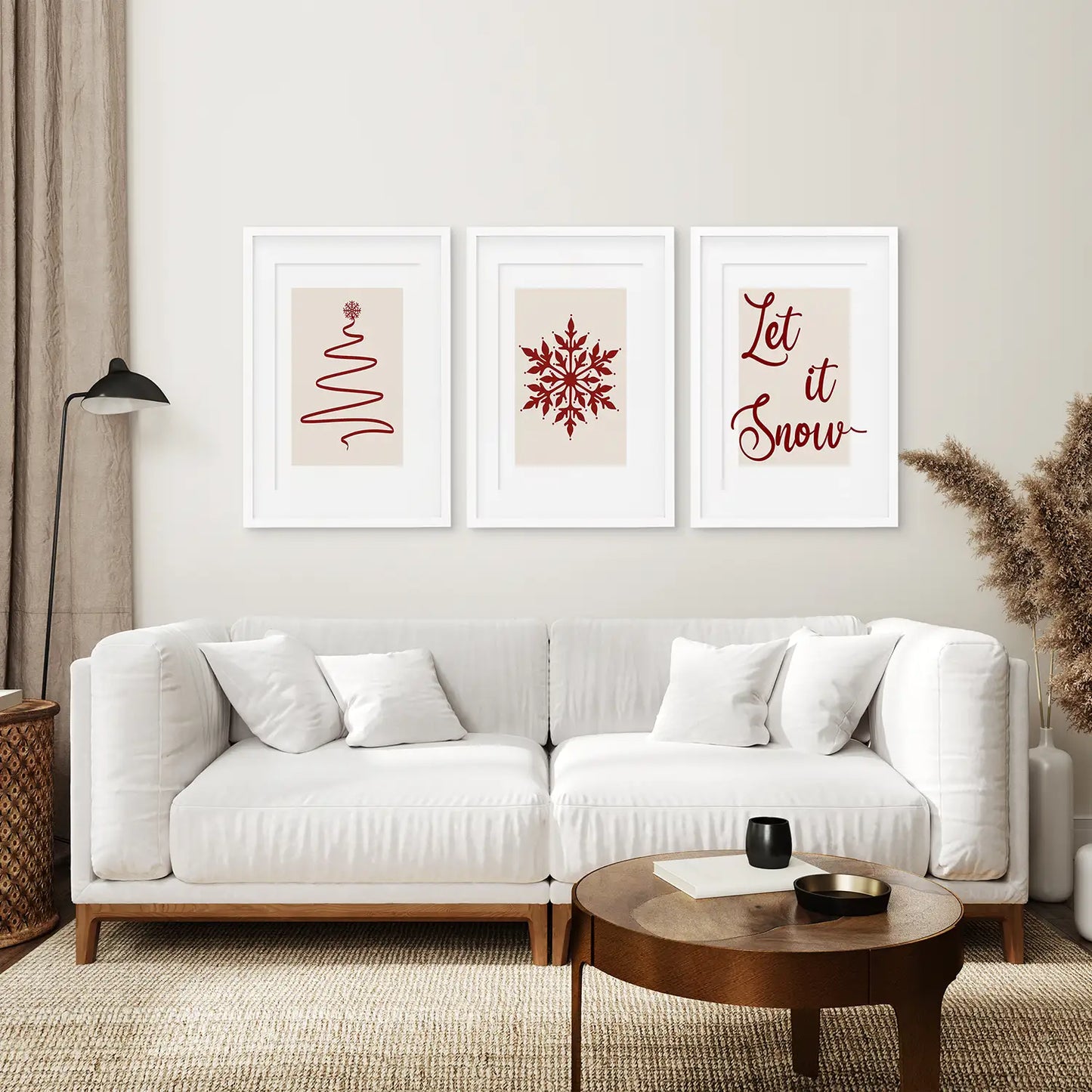 Christmas Tree Snowflake Wall Art Set of 3, Holiday Prints