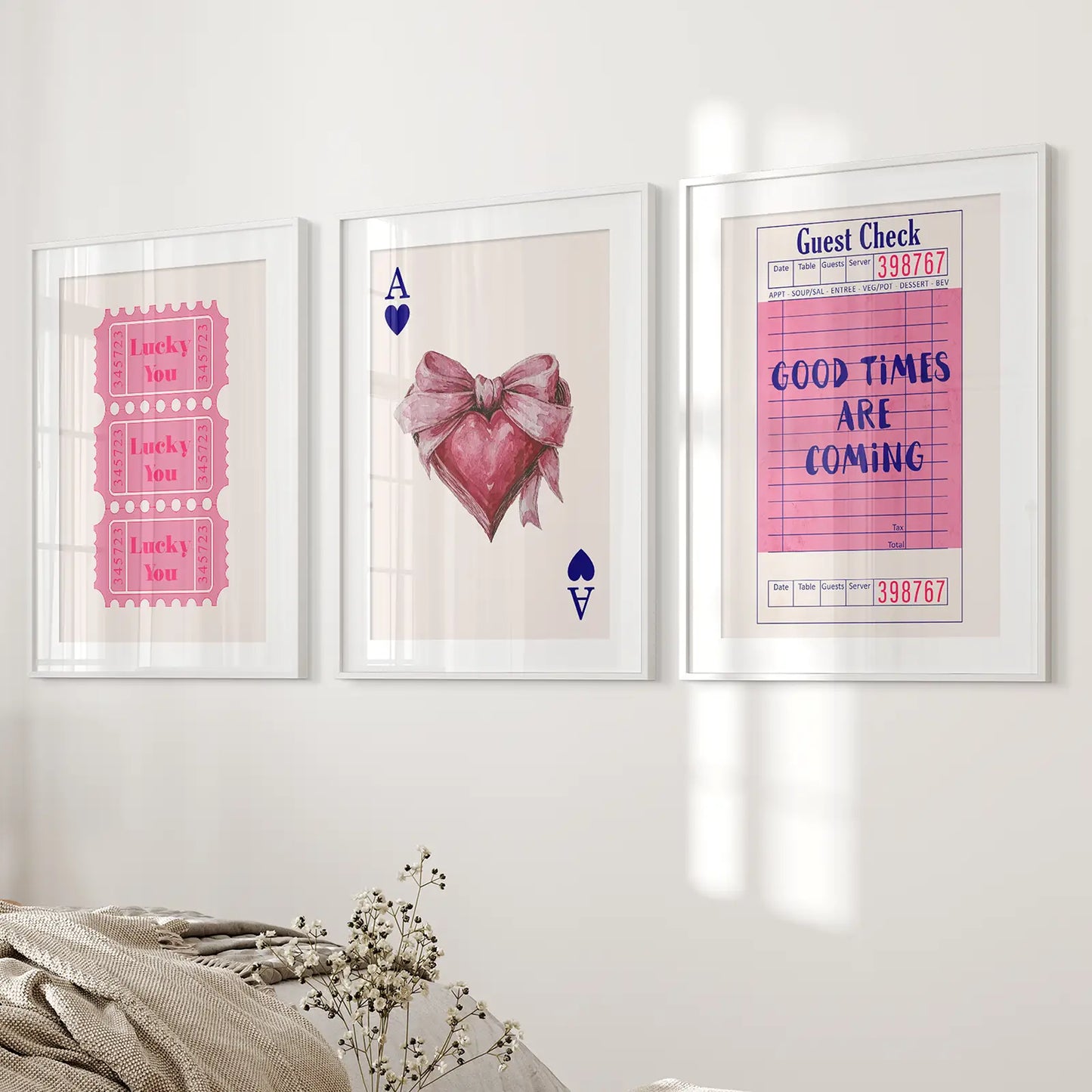 Preppy Pink Girly Wall Art Set of 3 Posters