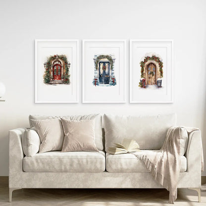 Christmas Tree Door Wall Art Set of 3 Holiday Prints