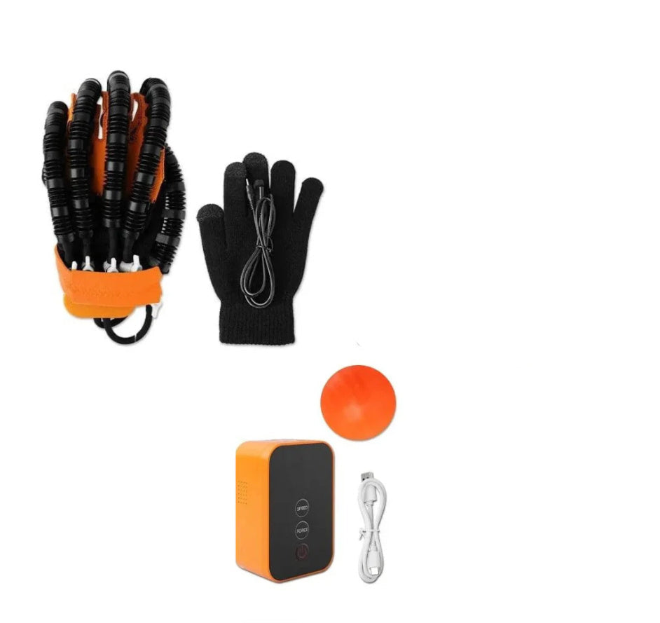 Left hand therapy rehab glove with portable control unit and mirror training glove