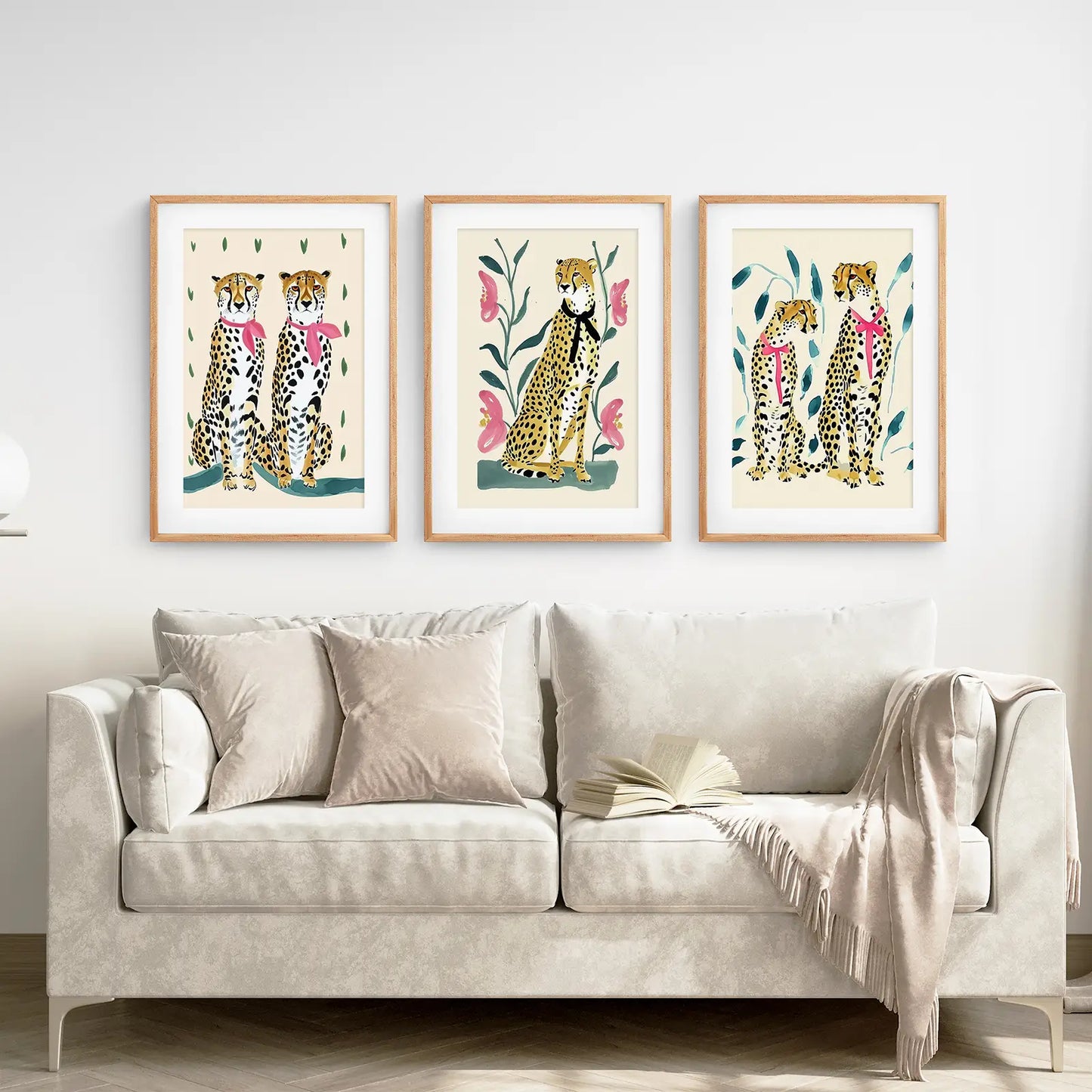 Modern Leopard Wall Art Set of 3 Beige Pink Prints