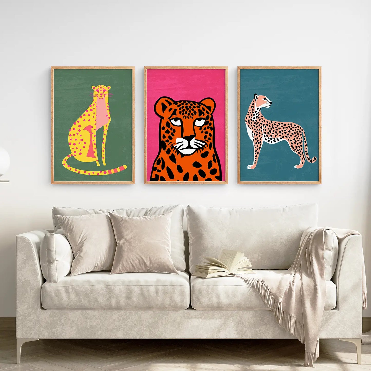 Cheetah Print Cats Colorful Wall Art Set of 3