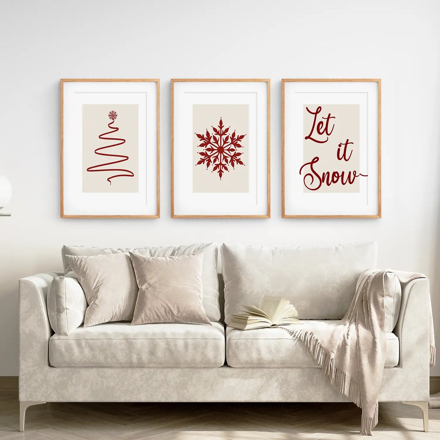Christmas Tree Snowflake Wall Art Set of 3, Holiday Prints
