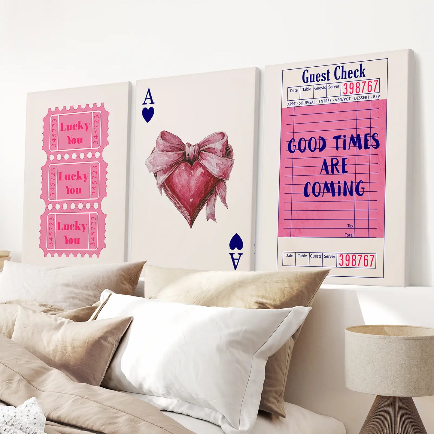 Preppy Pink Girly Wall Art Set of 3 Posters