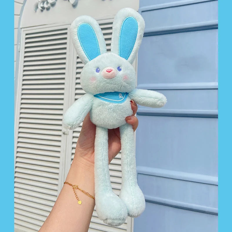 Light blue bunny doll keychain with turquoise inner ears and adorable embroidered facial features and collar