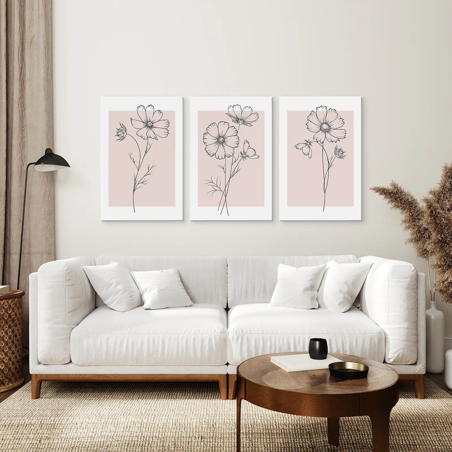 Pink Botanical Wall Art Set of 3 Modern Floral Prints