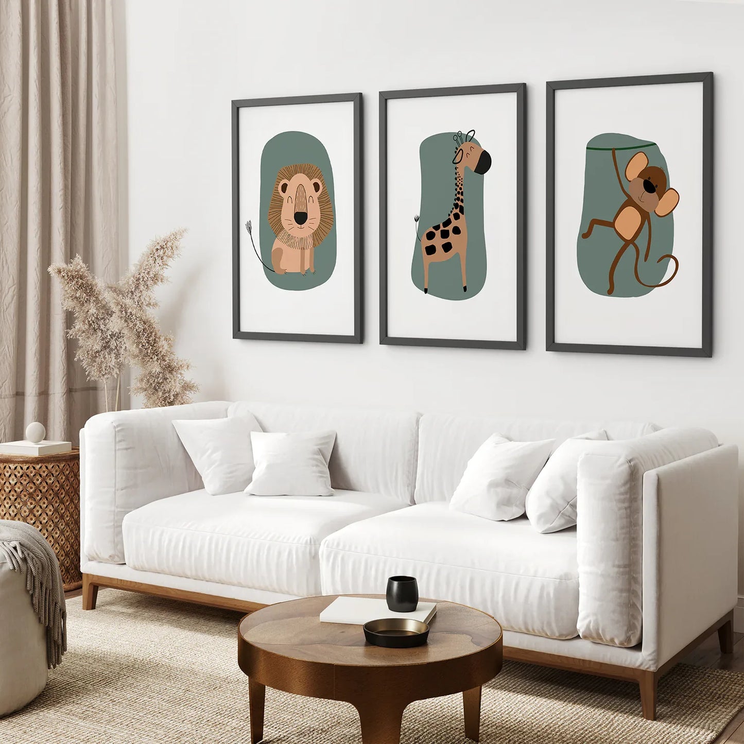 Cute Safari Baby Animals Nursery Wall Art Set of 3