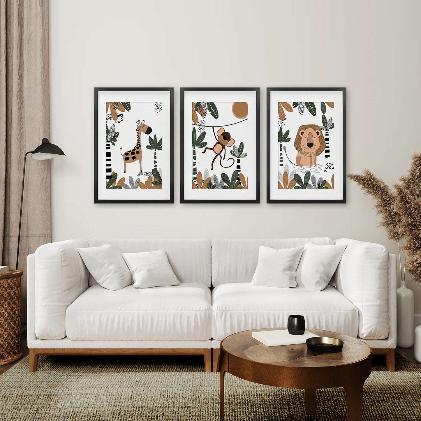 Safari Animals Nursery Wall Art Set of 3 - Giraffe, Monkey, Lion