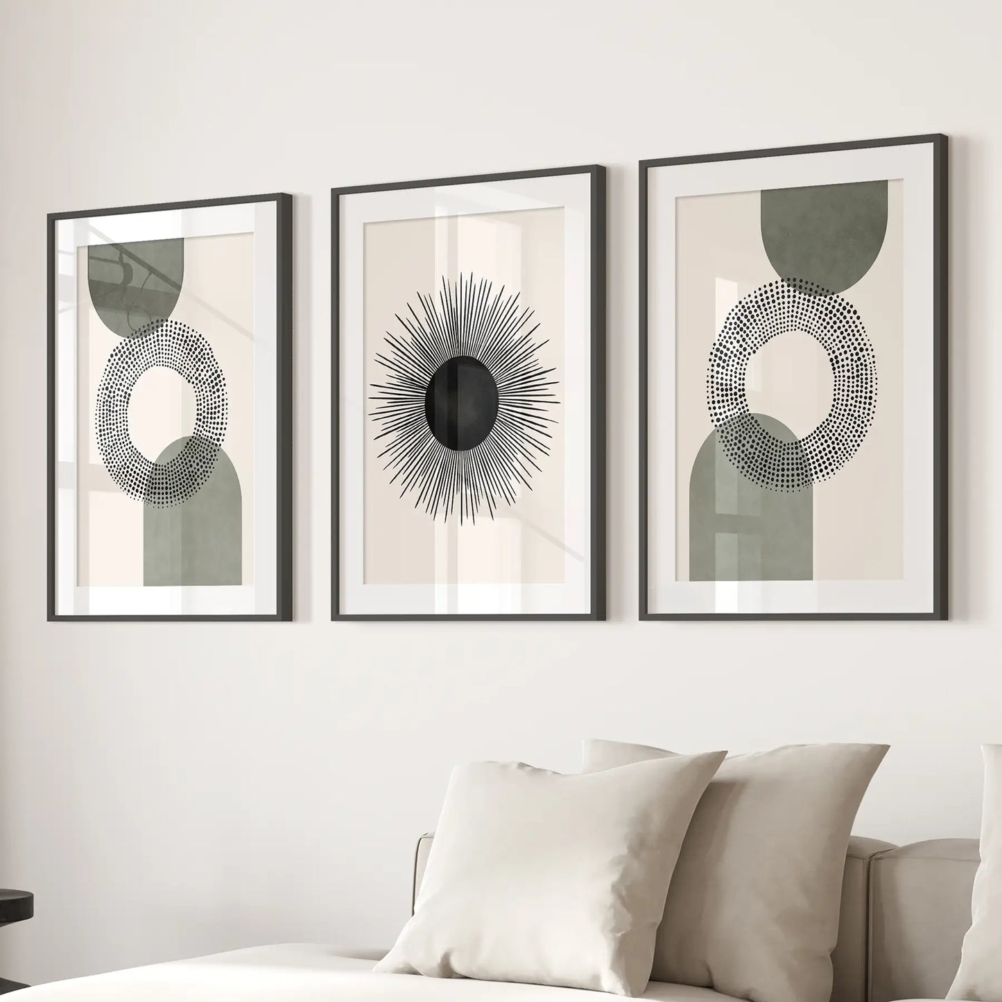 Boho Sage Green Mid Century Wall Art Set of 3