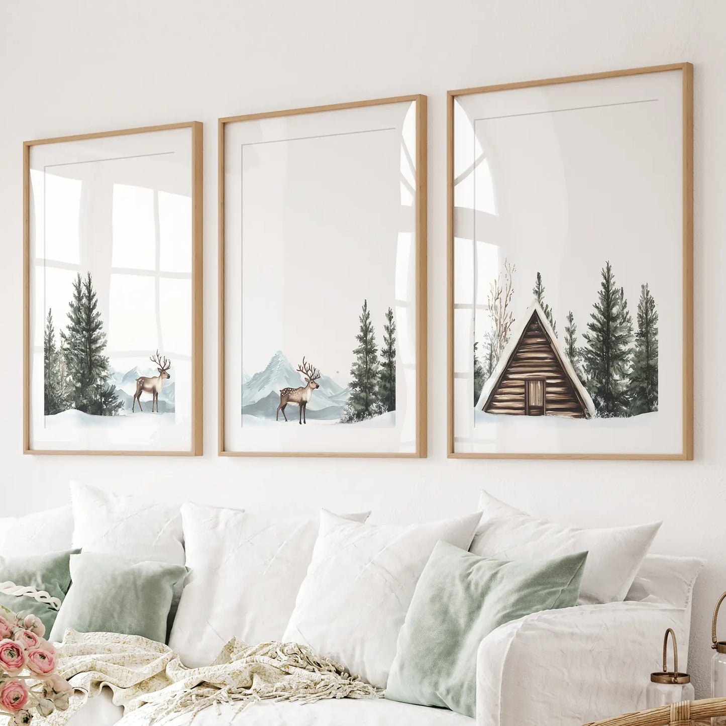 Rustic Cabin Winter Wall Art, Snowy Forest 3 Piece Set
