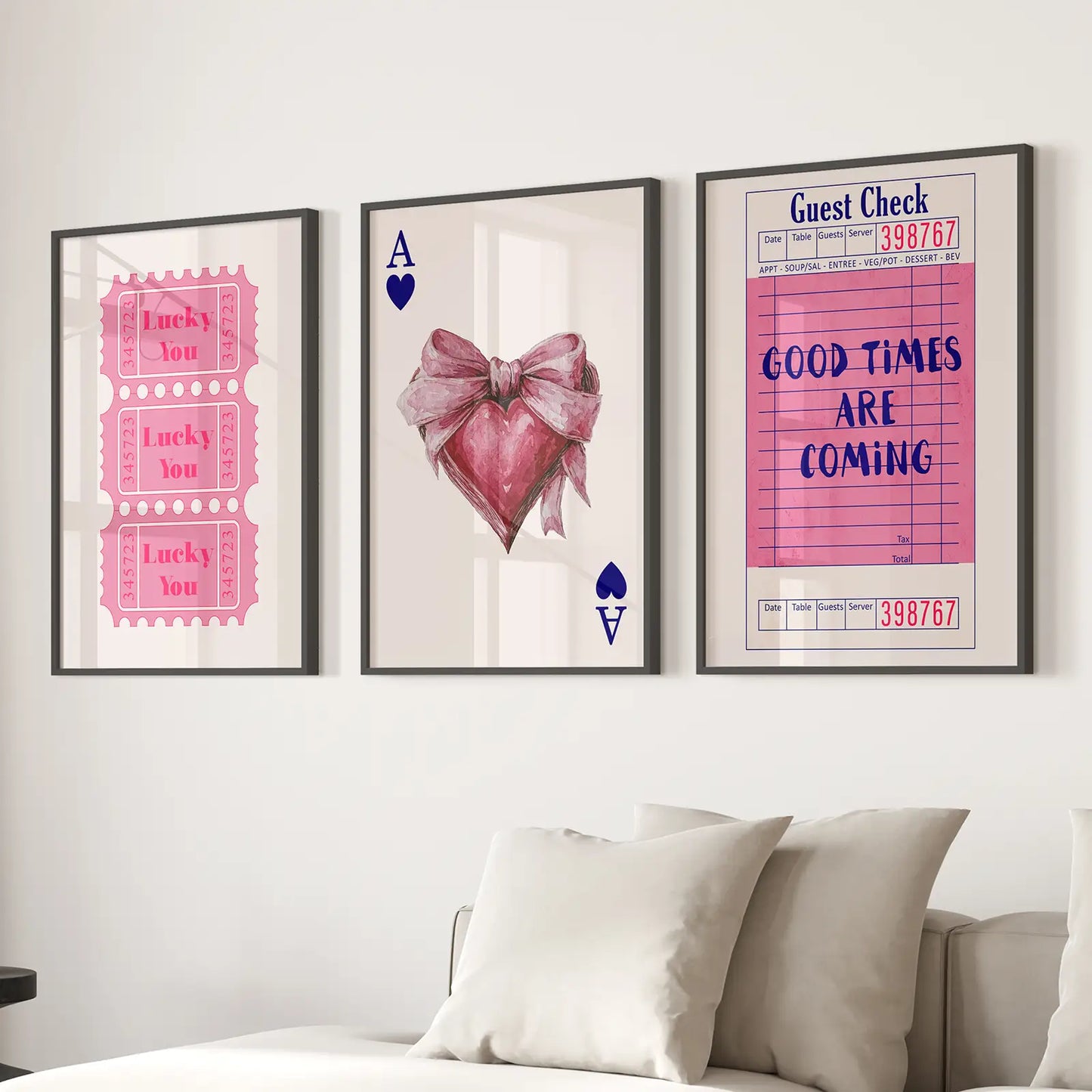 Preppy Pink Girly Wall Art Set of 3 Posters