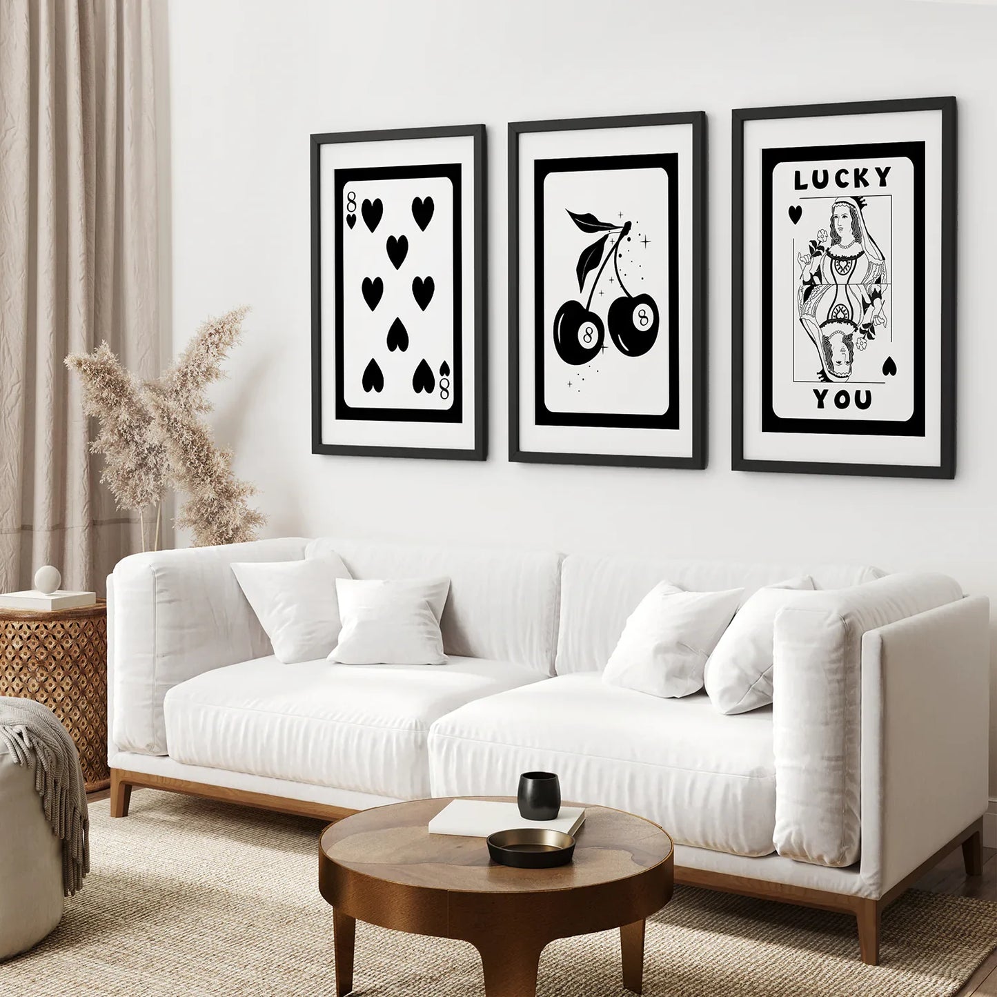 Black and White 8 Ball Cherry Wall Art Set of 3, Retro Prints
