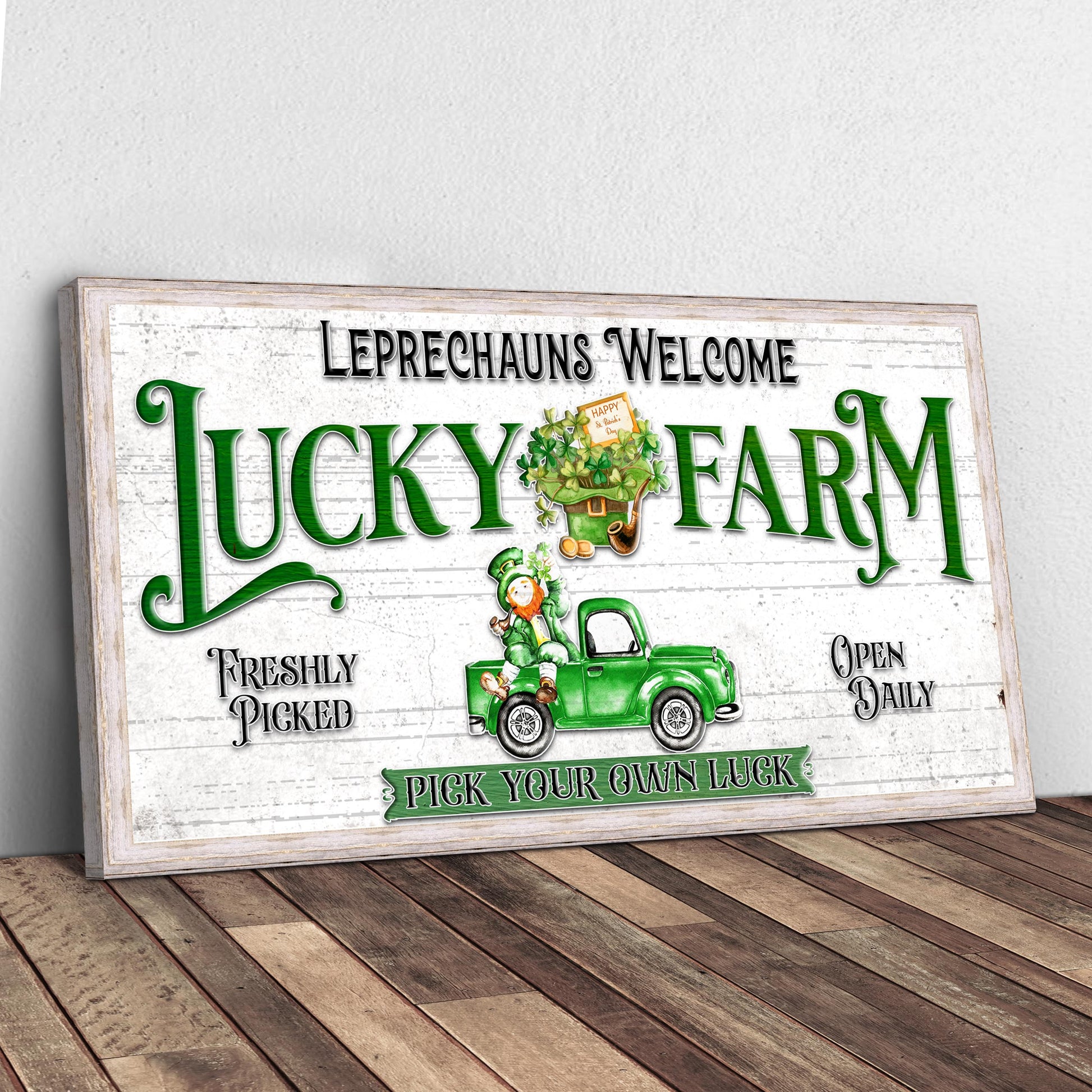 Lucky Farm St. Patrick's Day canvas sign — festive farmhouse wall art, ready to hang