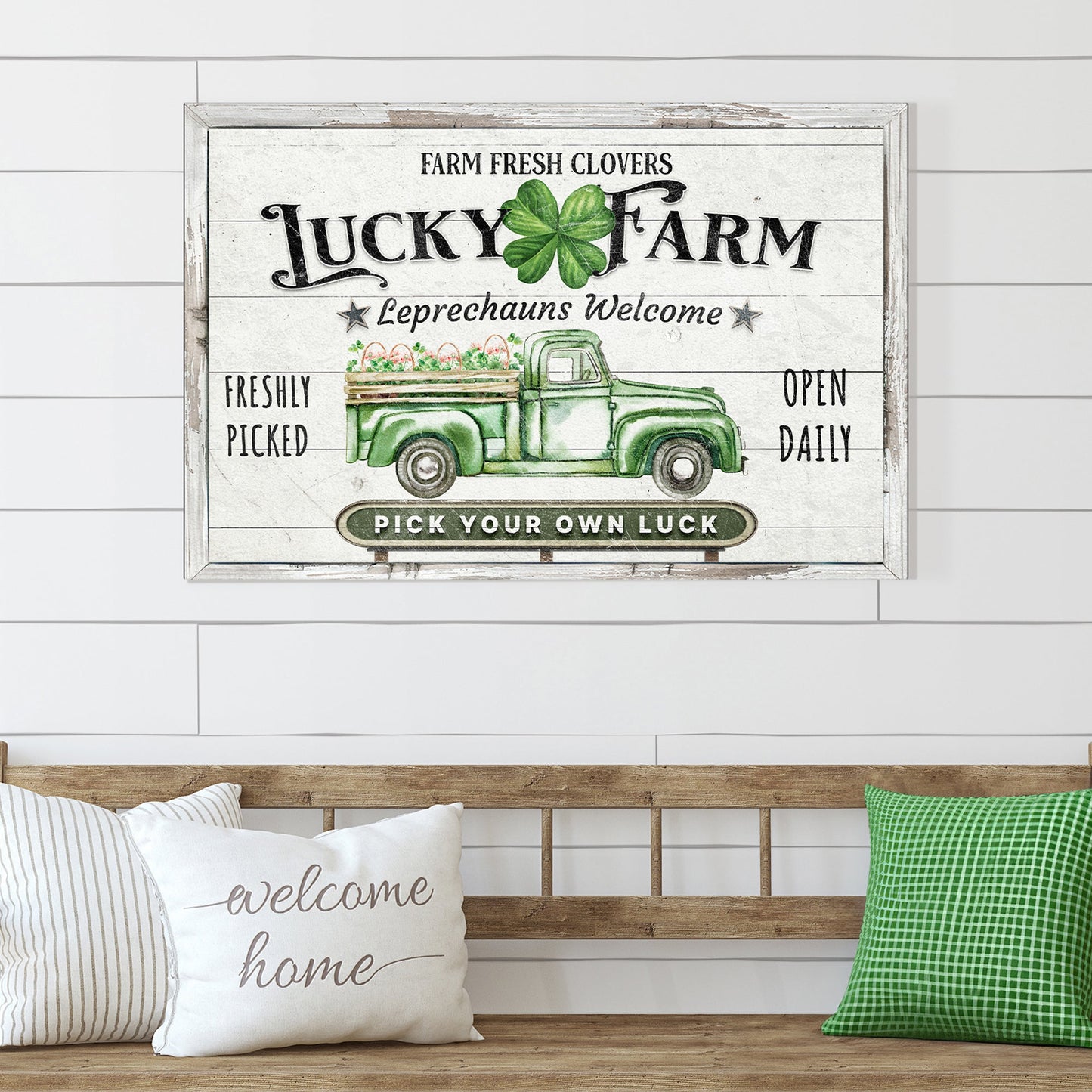 Lucky Farm St. Patrick's Day canvas wall sign — farmhouse seasonal decor, gallery-wrapped