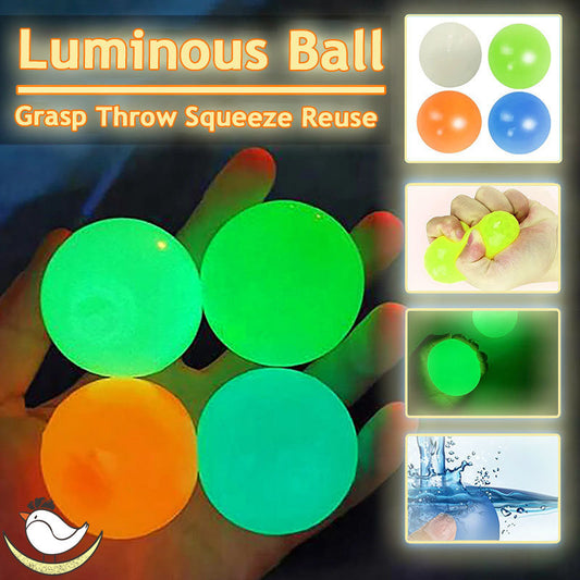 Luminous sticky balls in various colors with text indicating their uses.