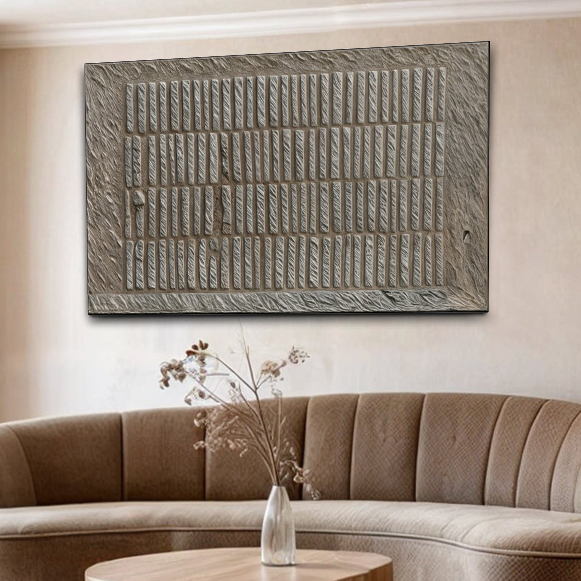 Stone pattern minimalist canvas wall art with natural stone grid texture in neutral earthy tones