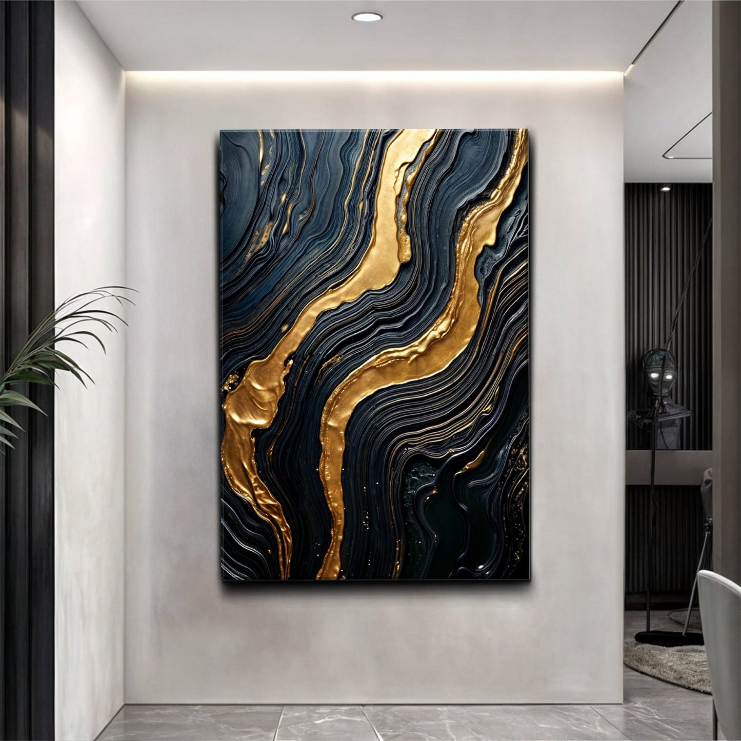 Golden Lava Flow Abstract Canvas Wall Art