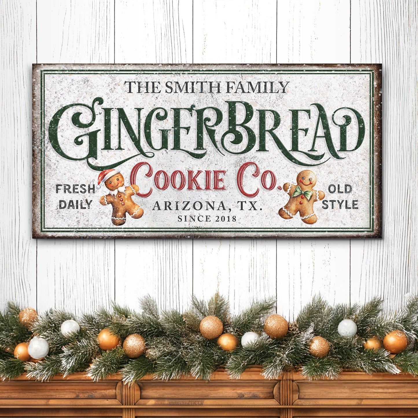 Family Gingerbread Bakery Christmas Canvas Sign II