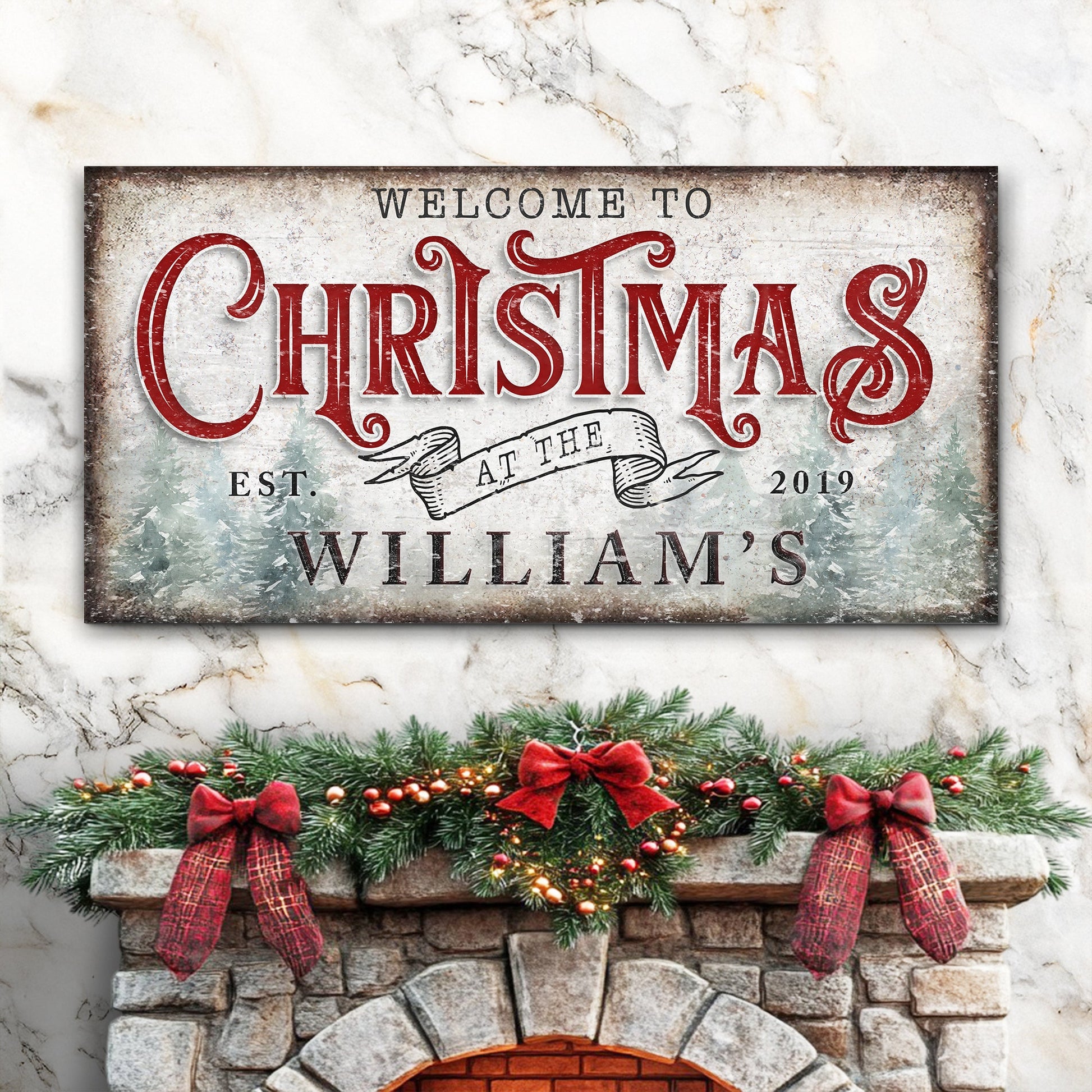 Family Welcome To Christmas canvas wall art sign holiday decor