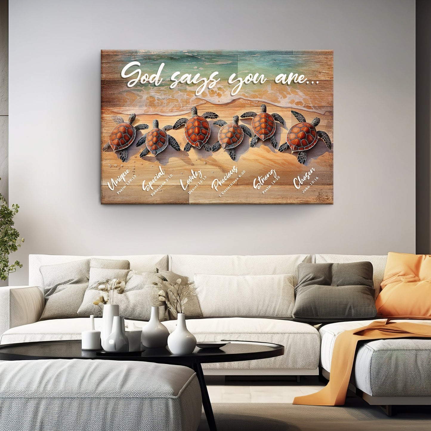 God Says You Are faith affirmation canvas wall art with uplifting text on gallery-wrapped canvas