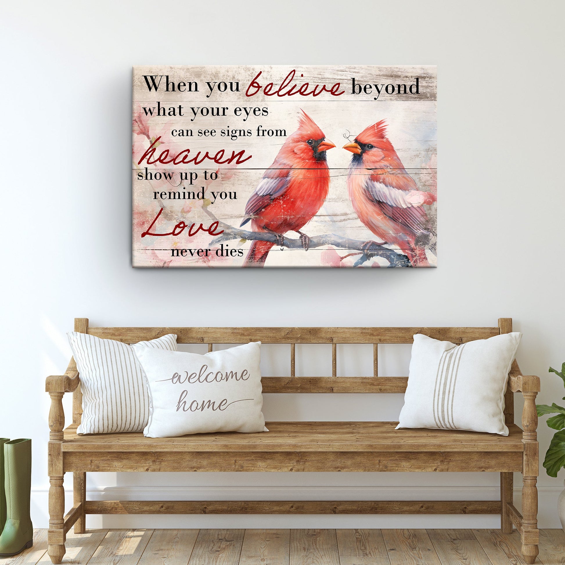 When You Believe What Your Eyes Can See faith canvas sign with graceful spiritual typography
