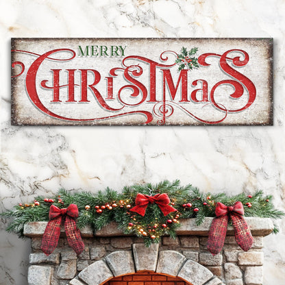 Vintage Merry Christmas vertical canvas sign with festive lettering