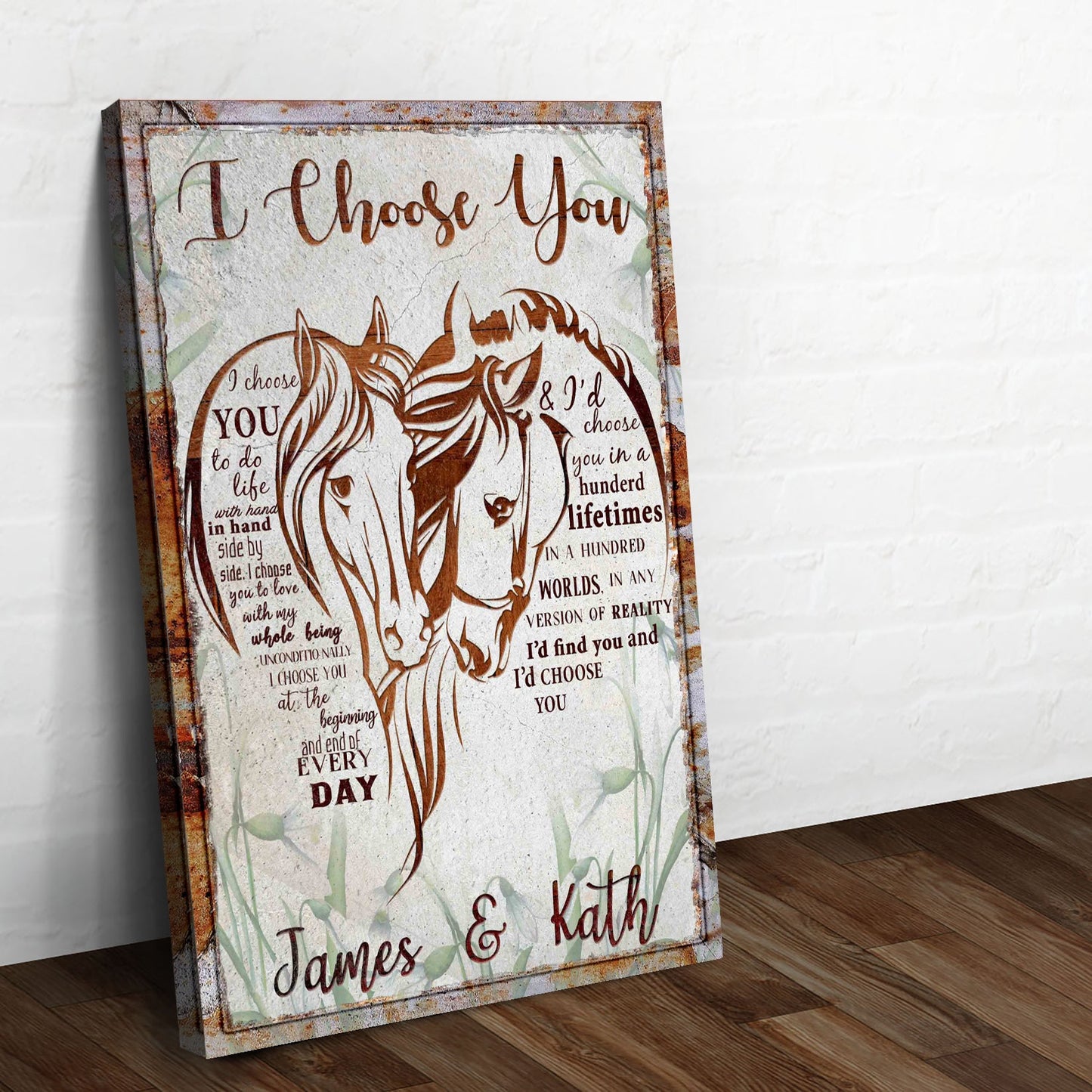 I Choose You horse couple canvas sign with two horses and custom names