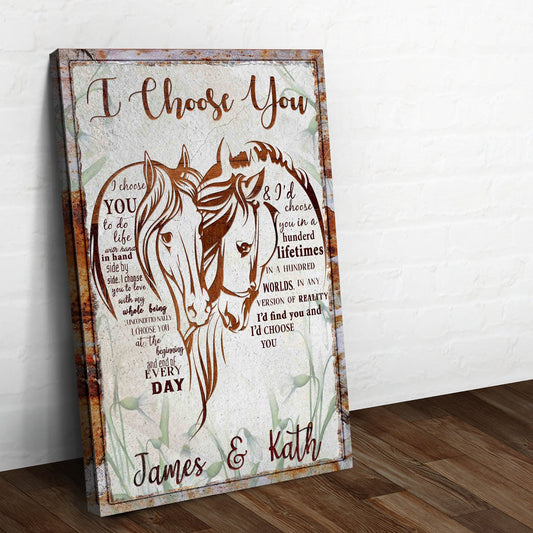 I Choose You horse couple canvas sign with two horses and custom names
