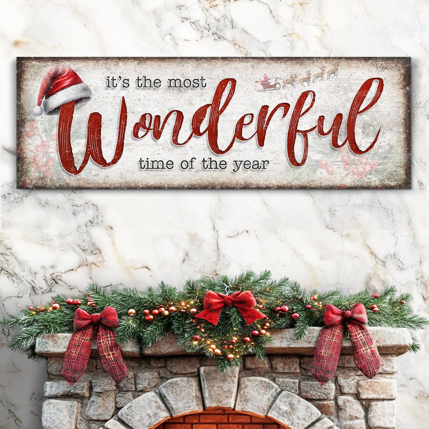 Christmas wall art canvas with Most Wonderful Time of Year phrase