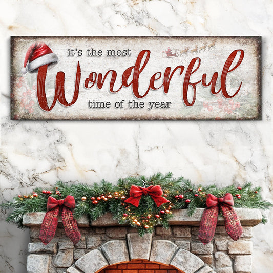 Christmas wall art canvas with Most Wonderful Time of Year phrase