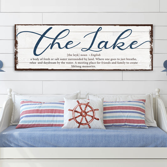Definition of Lake typographic canvas wall art sign for lake house or cabin decor