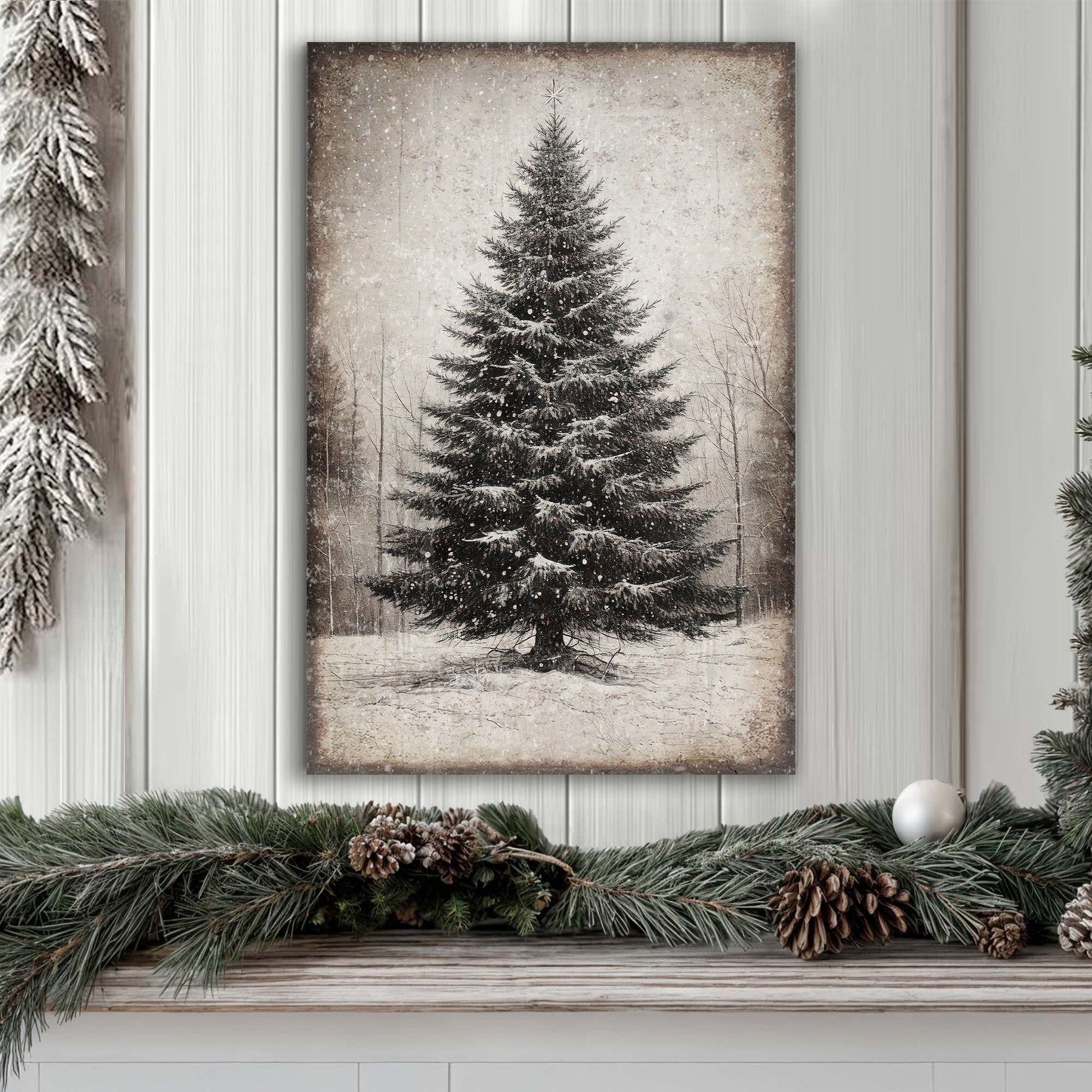 Vintage Christmas Tree canvas wall art III, richly illustrated ornament-laden holiday tree
