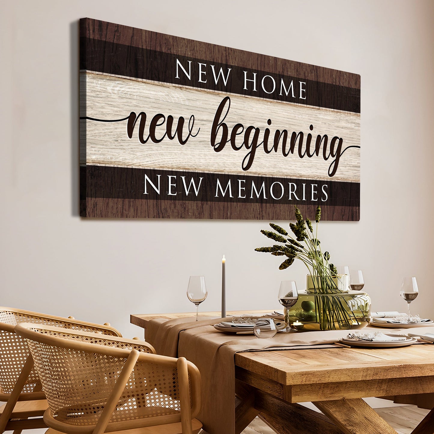 New Home New Beginning New Memories Canvas Sign