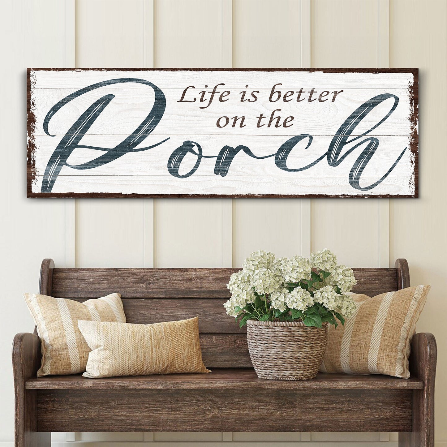 Life Is Better on the Porch vertical canvas wall art sign for porch and sunroom decor