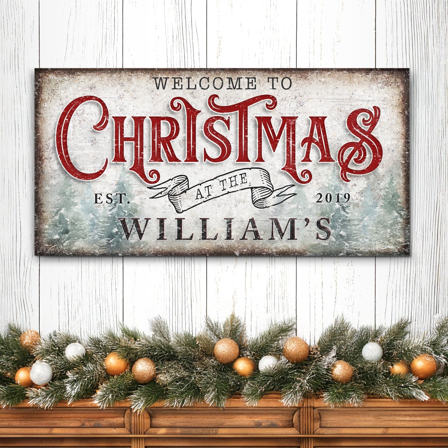 Family Welcome To Christmas Canvas Wall Art Sign