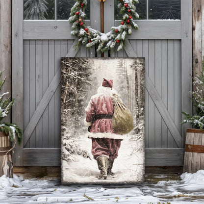 Vintage Santa in winter forest Christmas canvas wall art second design
