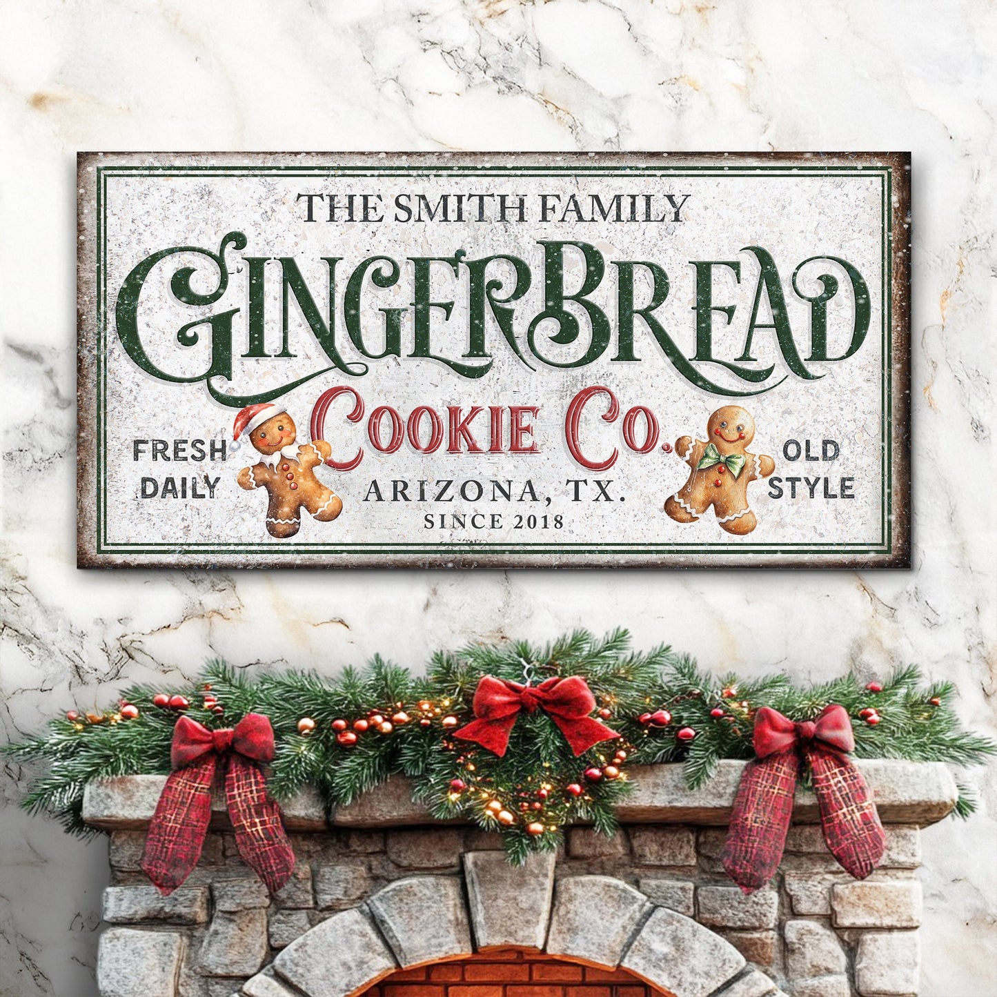 Family gingerbread bakery Christmas canvas sign II with warm holiday baking imagery