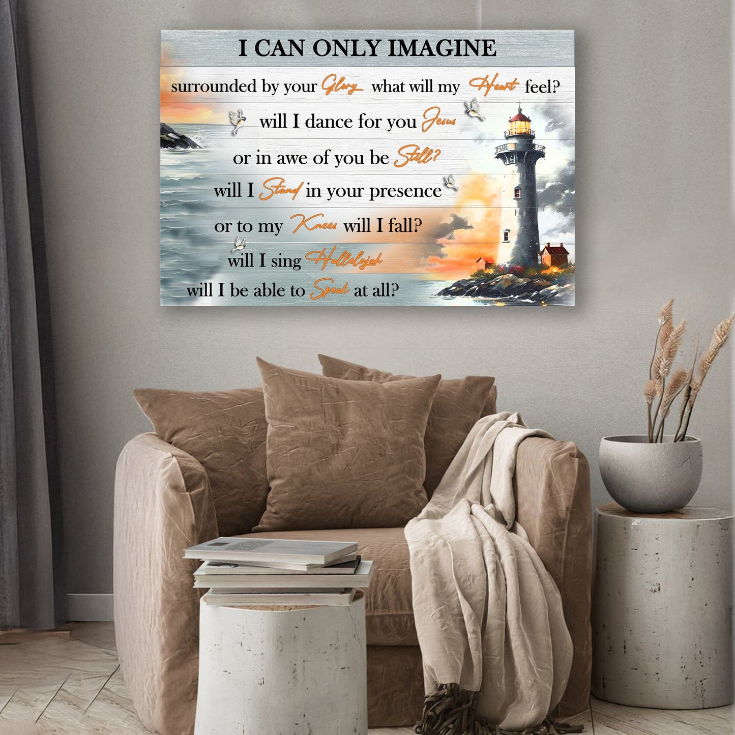 I Can Only Imagine faith canvas wall art with inspirational hymn lettering