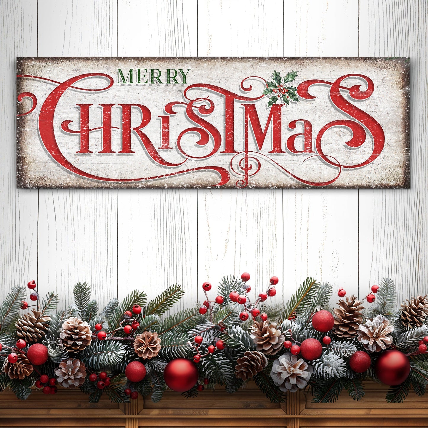 Vintage Merry Christmas Canvas Sign III