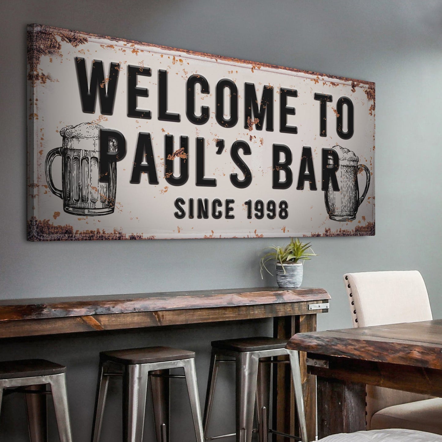 Bar Sign III Personalized Canvas Wall Art for Home Bars