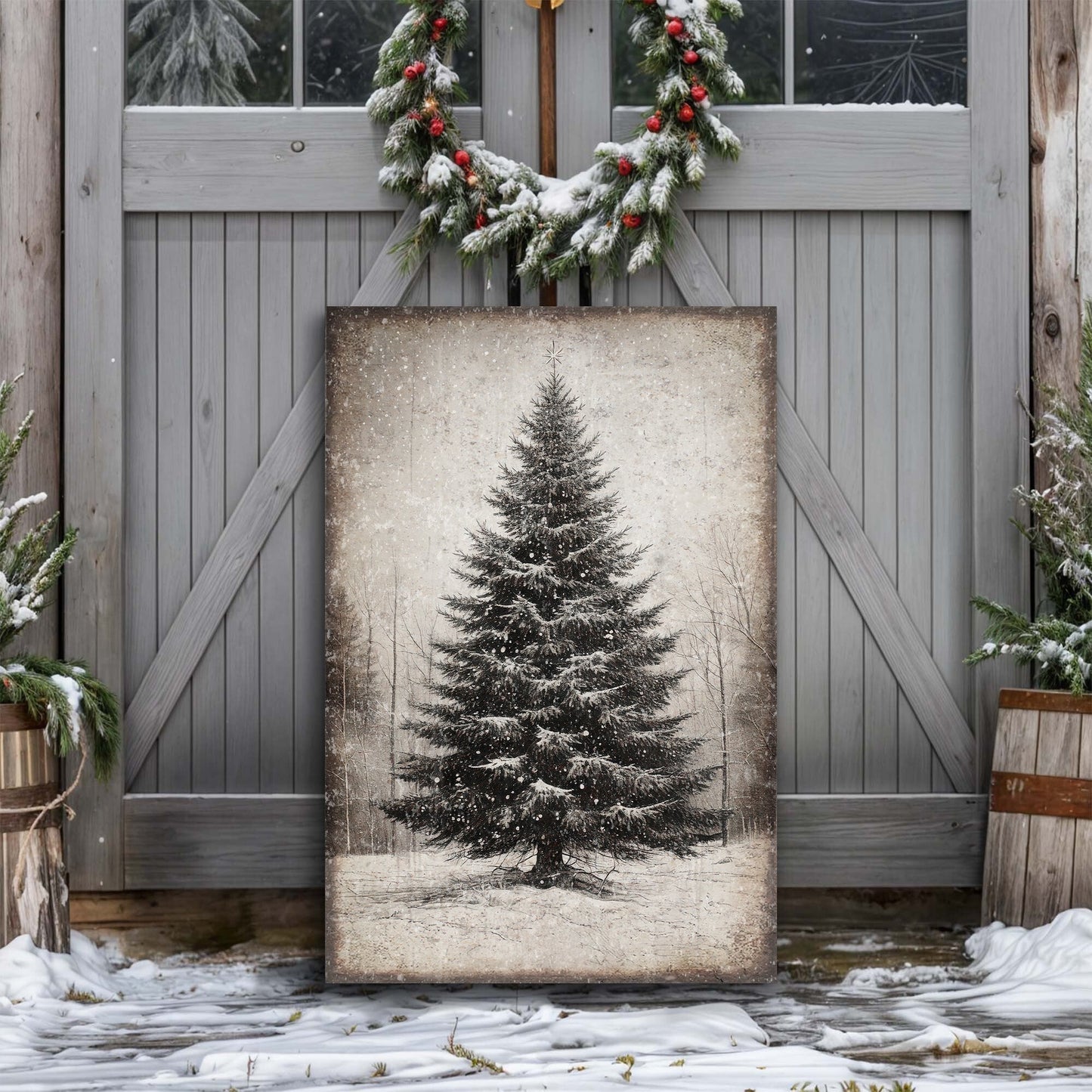 Vintage Christmas Tree Canvas Wall Art