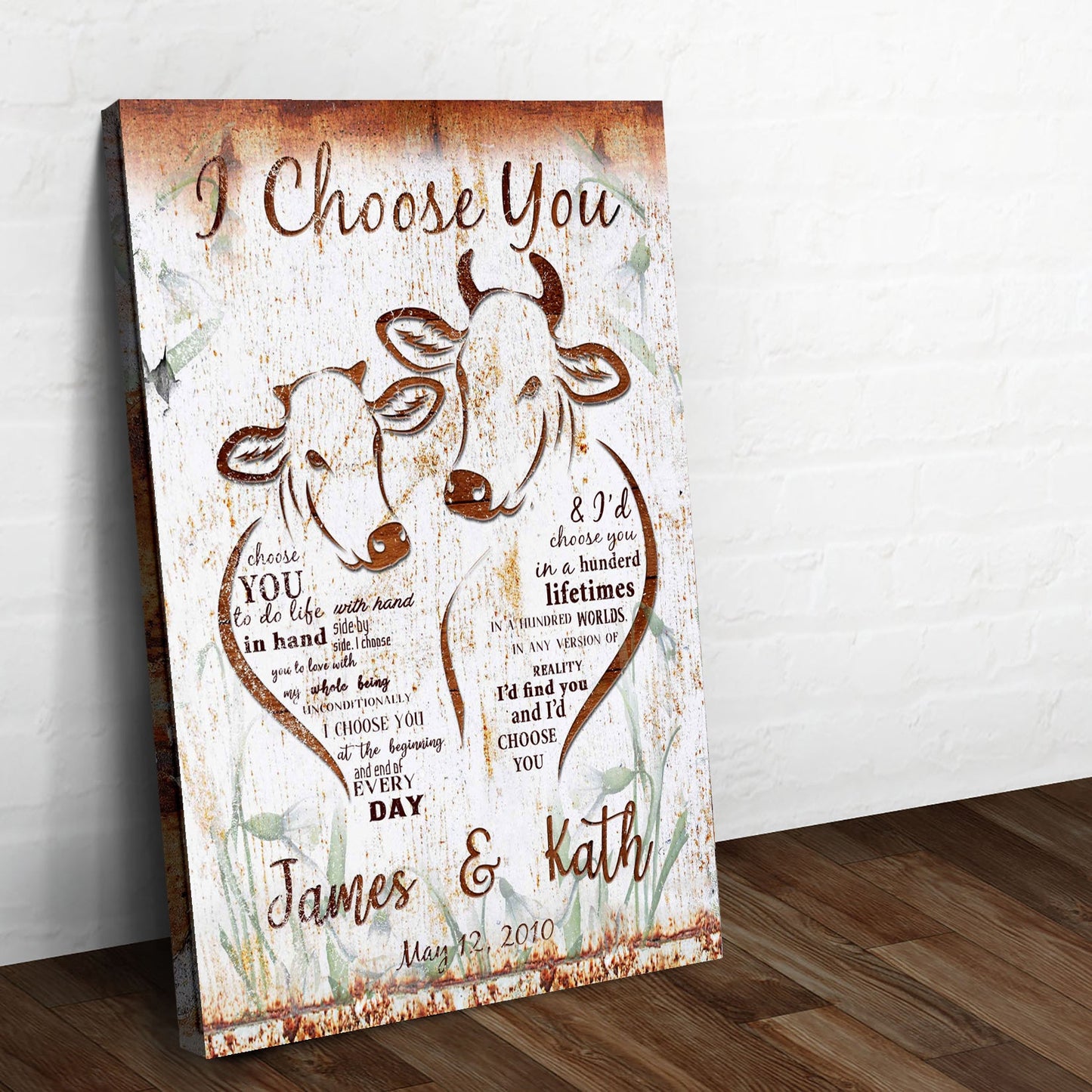 I Choose You Cow Couple Canvas Sign